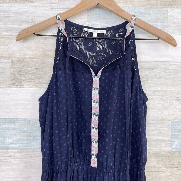Daniel Rainn Swiss Dot Lace Embroidered Halter Maxi Dress Blue Womens Small - Picture 2 of 8
